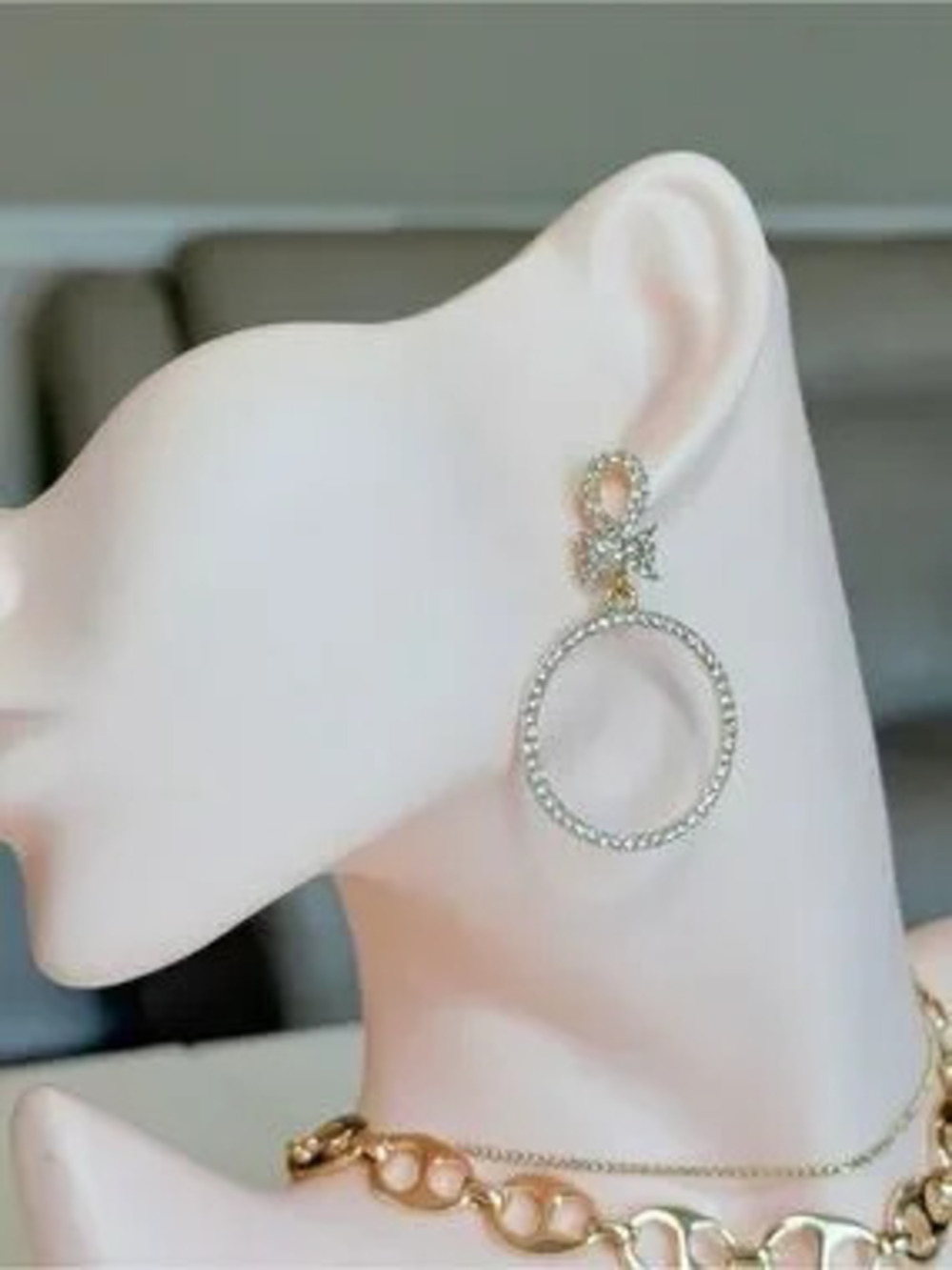 Gold-Tone Crystals Drop Earrings - Bow Accent